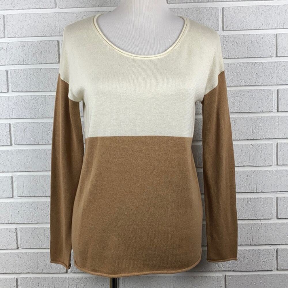 Splendid Womens Cream & Brown Color Block Sweater Size Small